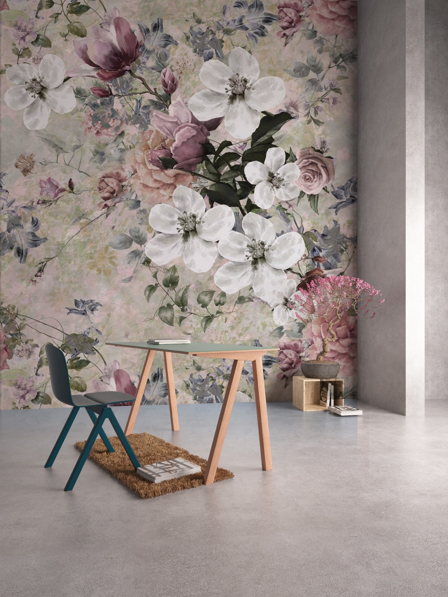 Vintage Retro Floral Desaturated