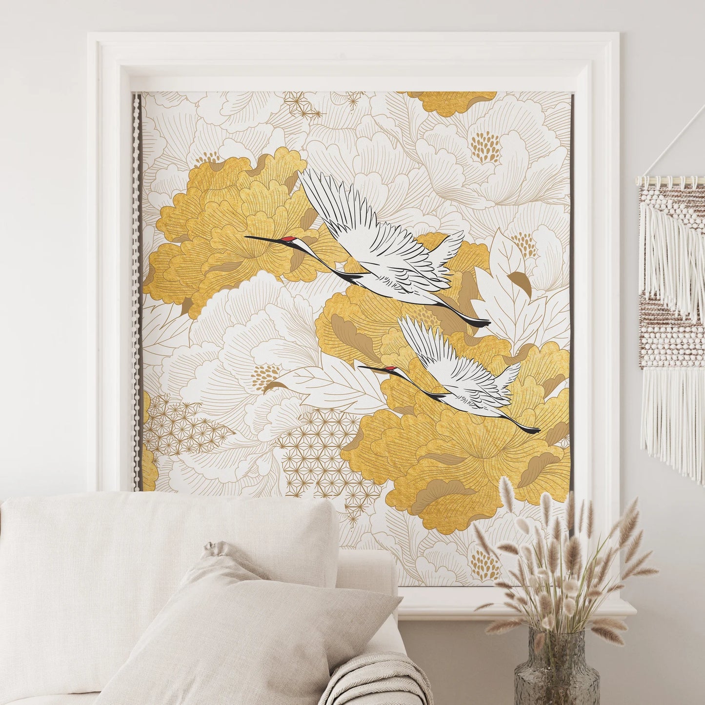 Persiana Enrollable Impresa Garzas y Flores Amarillas