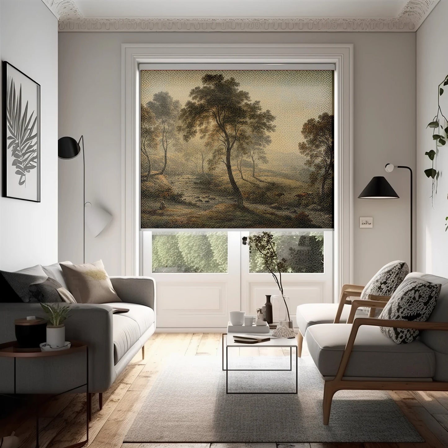 Persiana Enrollable Impresa Pintura Paisaje Vintage