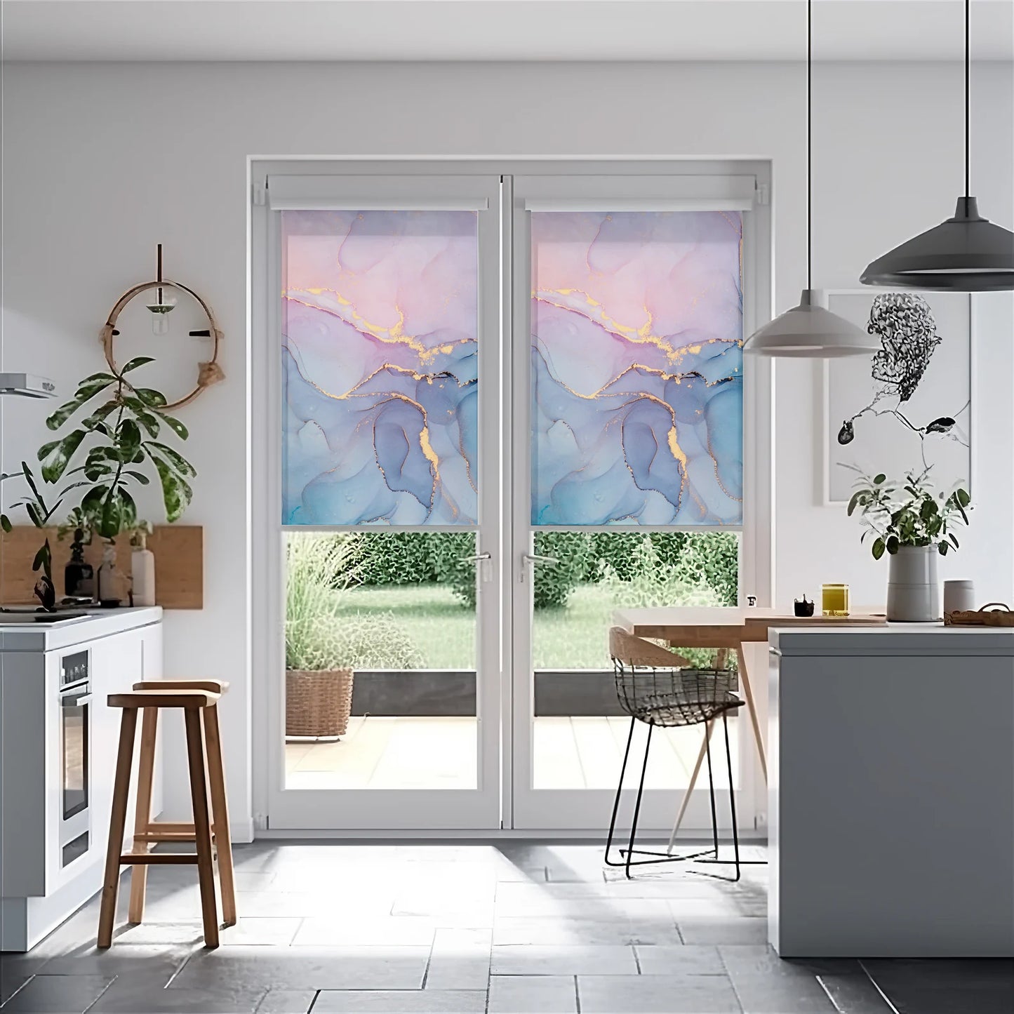 Persiana Enrollable Impresa Marmoleado Multicolor Claro