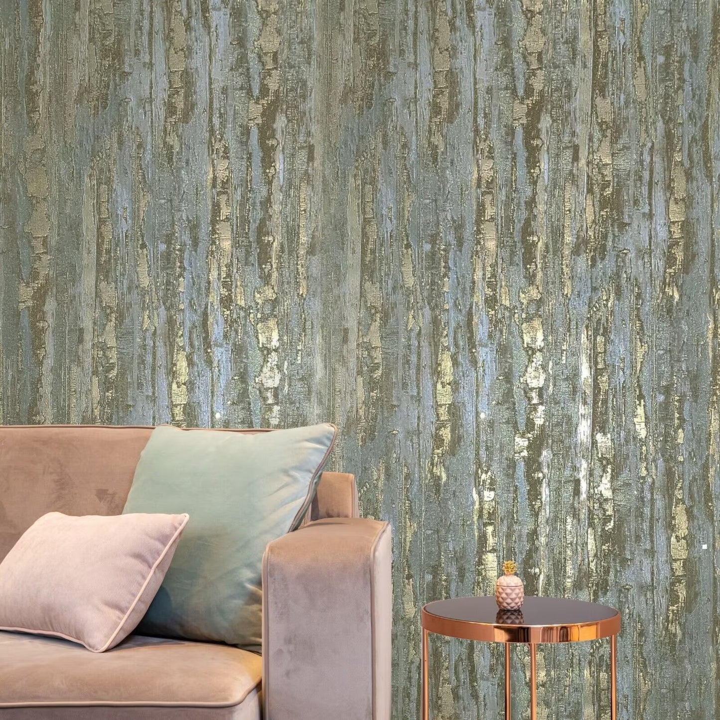 Tapiz Wallpaper Silver Brass Metallic Wall