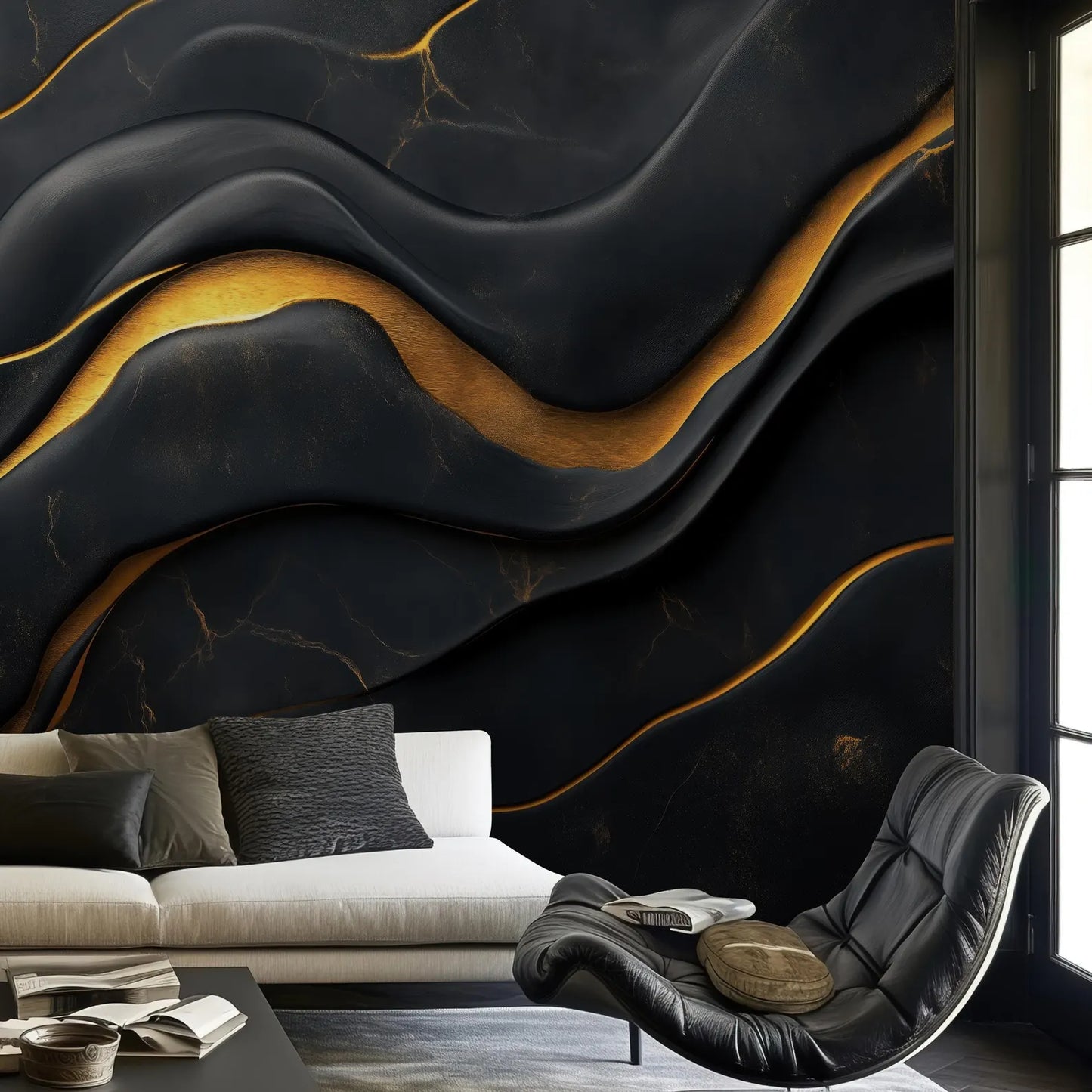 Mármol Negro Efecto Dorado I