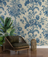 Flores Azules Fondo Beige