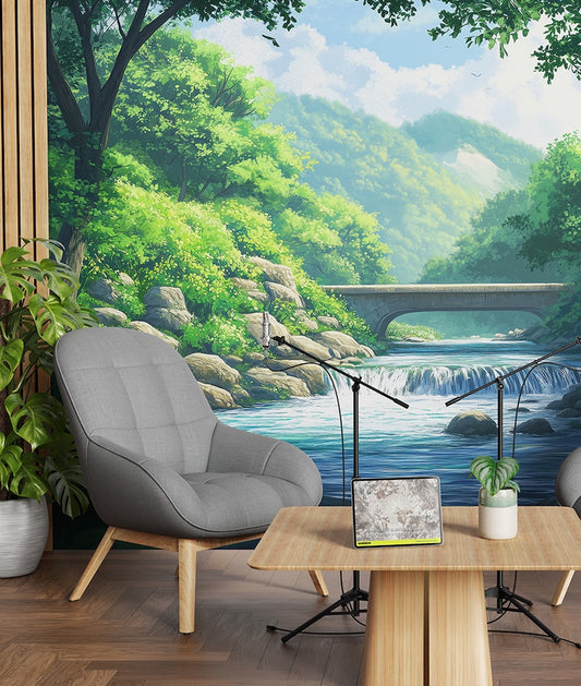 Paisaje Cerros y Puente Sobre Rio