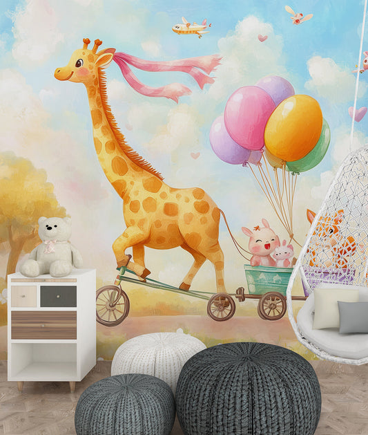 Ilustración Jirafa, Animalitos y Globos