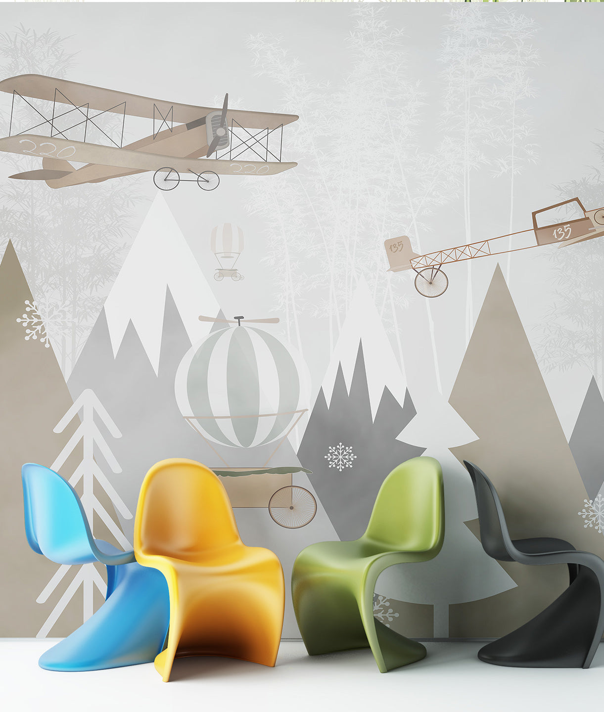 Paisaje Montañas, Globos y Aviones