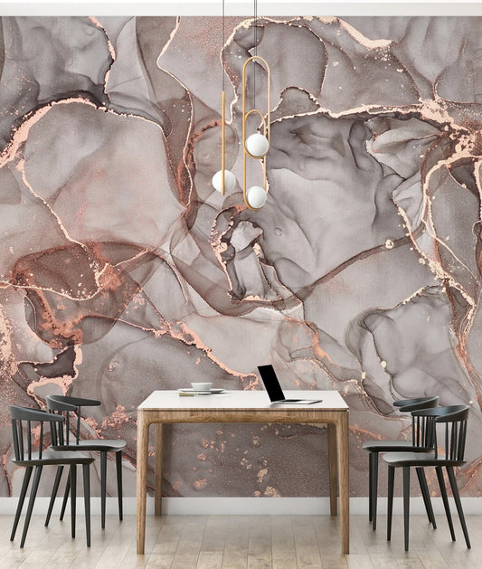 Rose Gold Grey Marbled Wallcovering