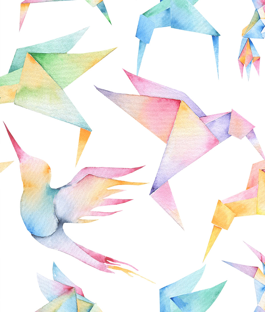 Colibríes Origami Acuarela Colores Arcoíris