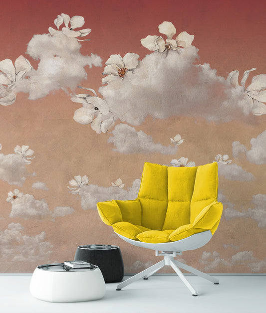Pintura Rústica Flores y Nubes - Sunrise