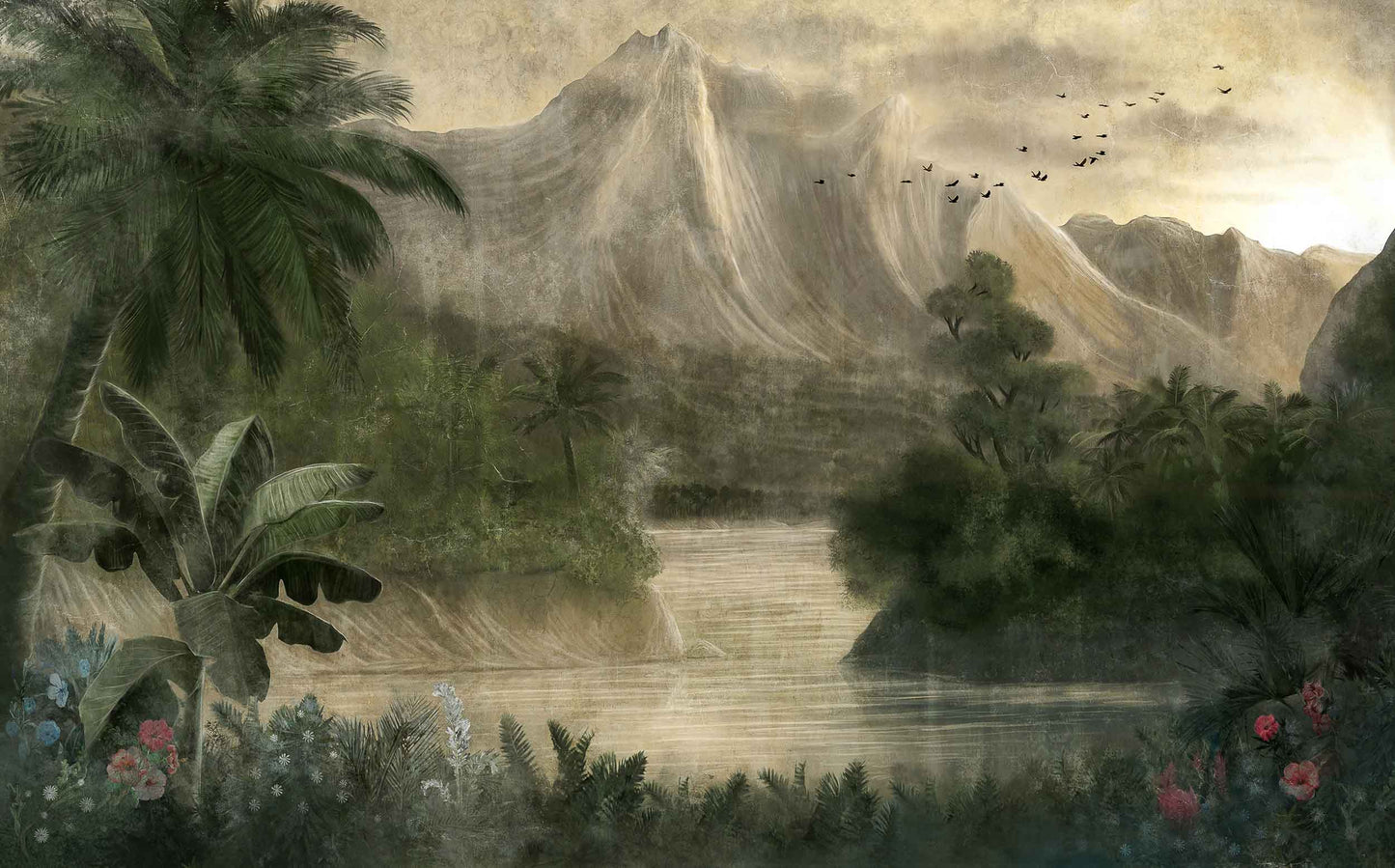 Ilustración de Increíble Paisaje Tonos Verdes