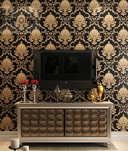 Tapiz Con Textura Damasco Oro Semi Metálico