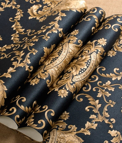 Tapiz Con Textura Damasco Oro Semi Metálico