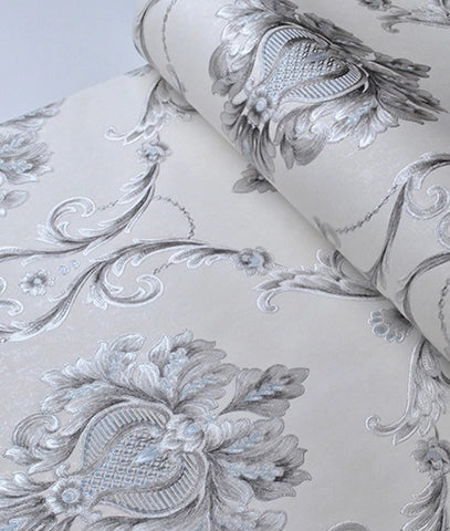 Tapiz Con Textura Damasco Plata Semi Metálico