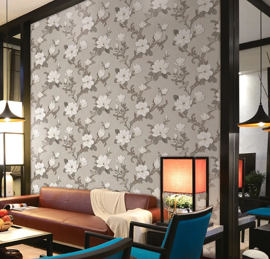 Papel Tapiz Vintage Floral Plata/Dorado