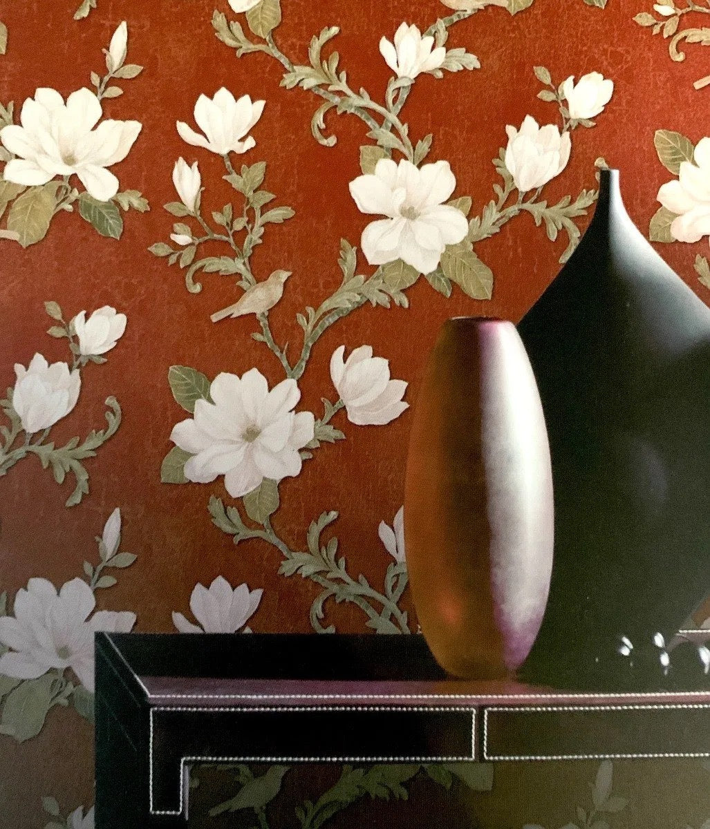 Papel Tapiz Vintage Floral Rojo/Dorado