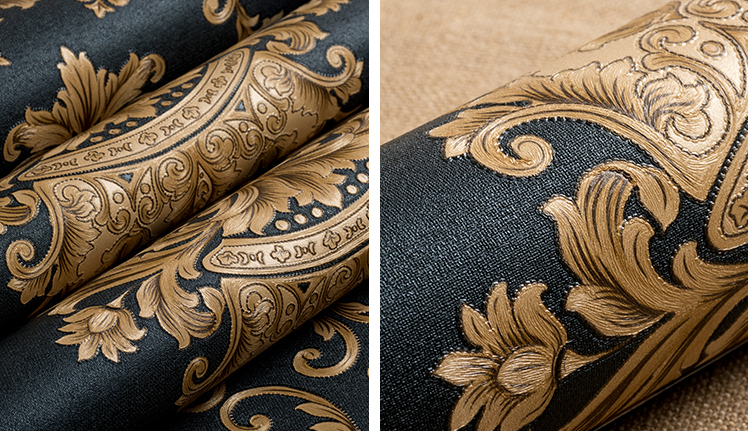 Tapiz Con Textura Damasco Oro Semi Metálico