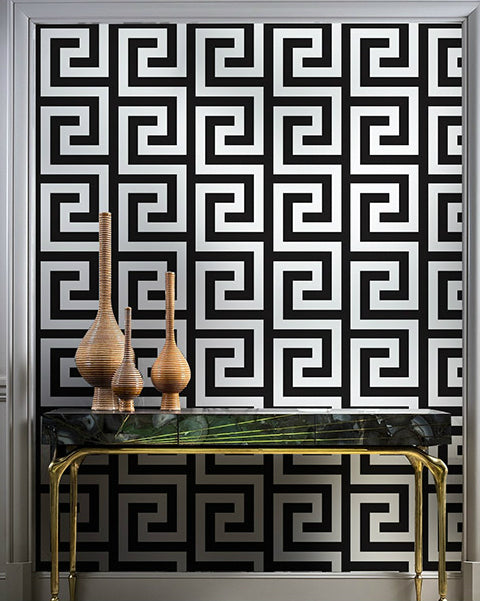 Tapiz Con Geométrico Grecas Blancas y Negras