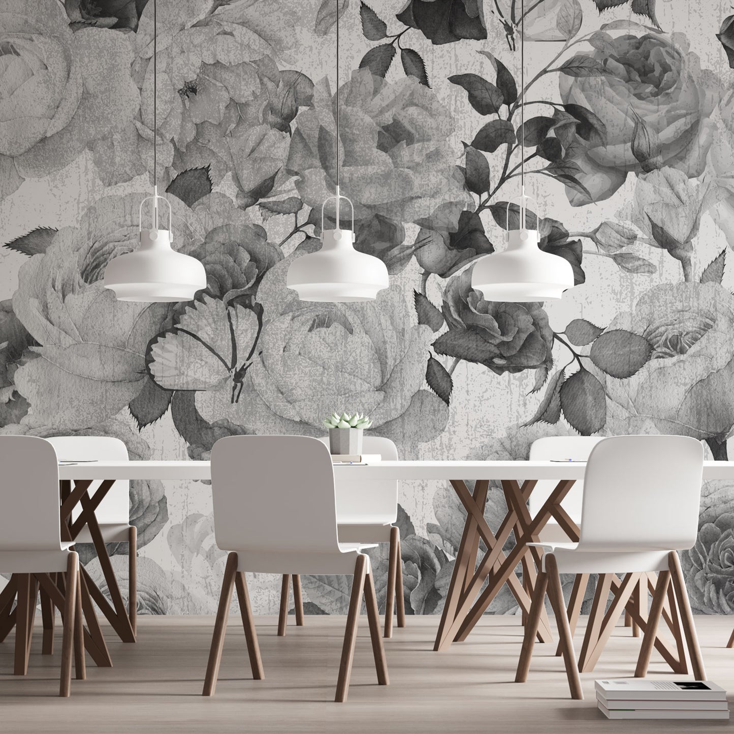 Europrint Rosas Blanco y Negro Efecto Textura