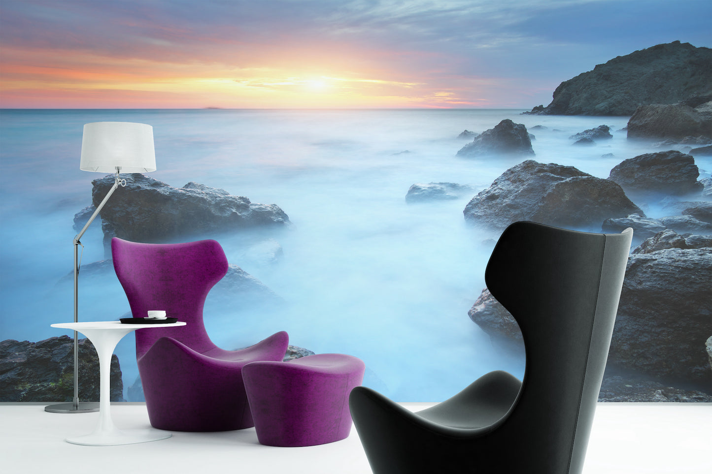 Misty Beach at Sunset