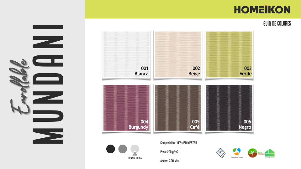 Persiana Enrollable Traslúcida Mundani