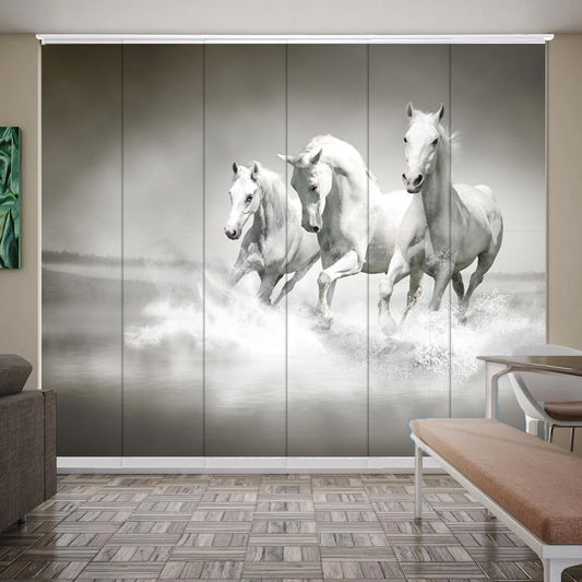 Panel Corredizo Estilo Japonés Caballos Blancos