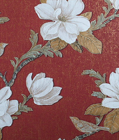 Papel Tapiz Vintage Floral Rojo/Dorado