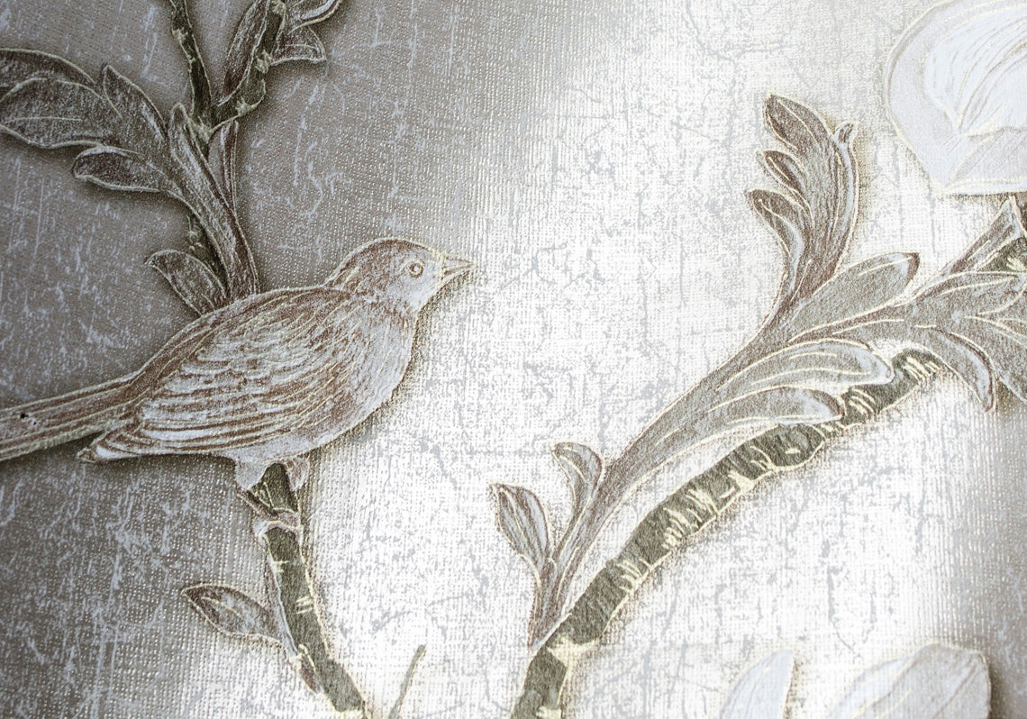 Papel Tapiz Vintage Floral Plata/Dorado