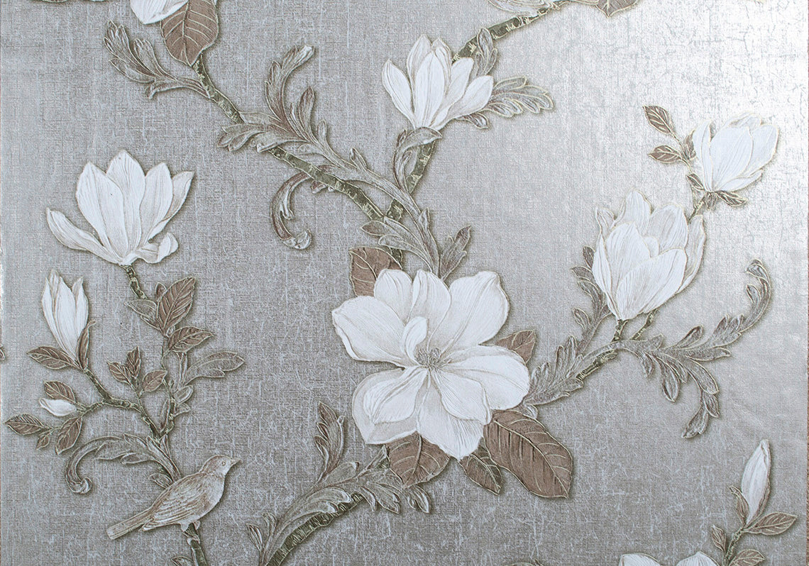 Papel Tapiz Vintage Floral Plata/Dorado