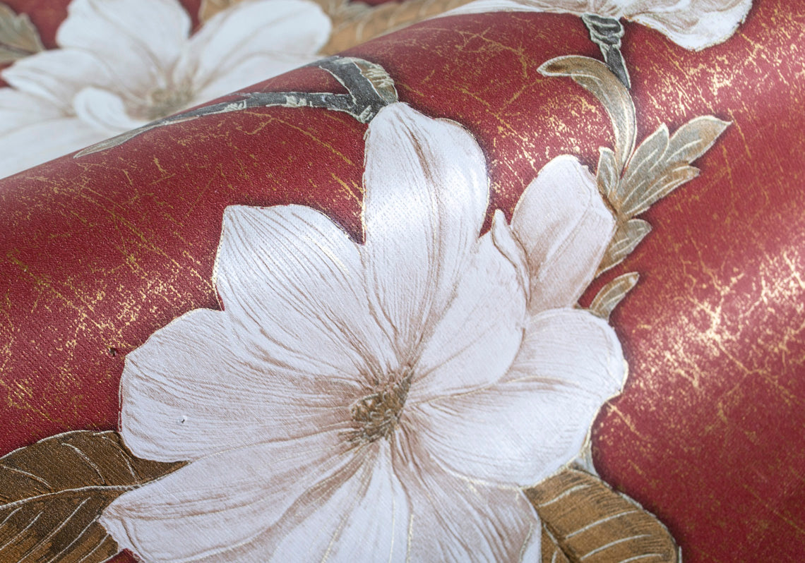 Papel Tapiz Vintage Floral Rojo/Dorado