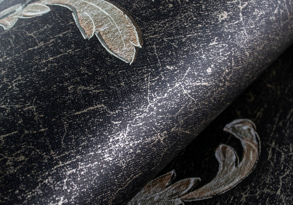 Papel Tapiz Vintage Floral Negro/Dorado