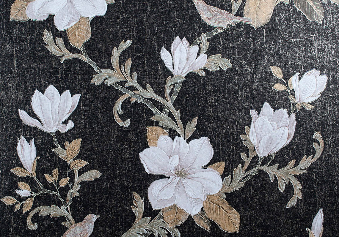 Papel Tapiz Vintage Floral Negro/Dorado