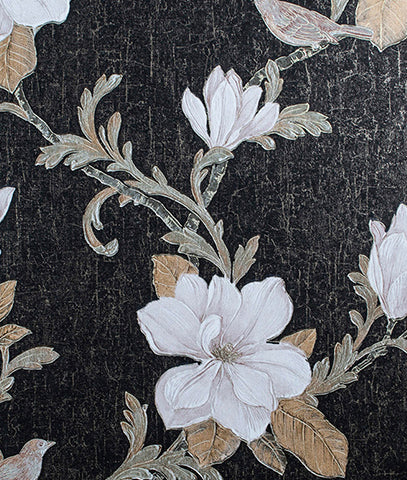 Papel Tapiz Vintage Floral Negro/Dorado