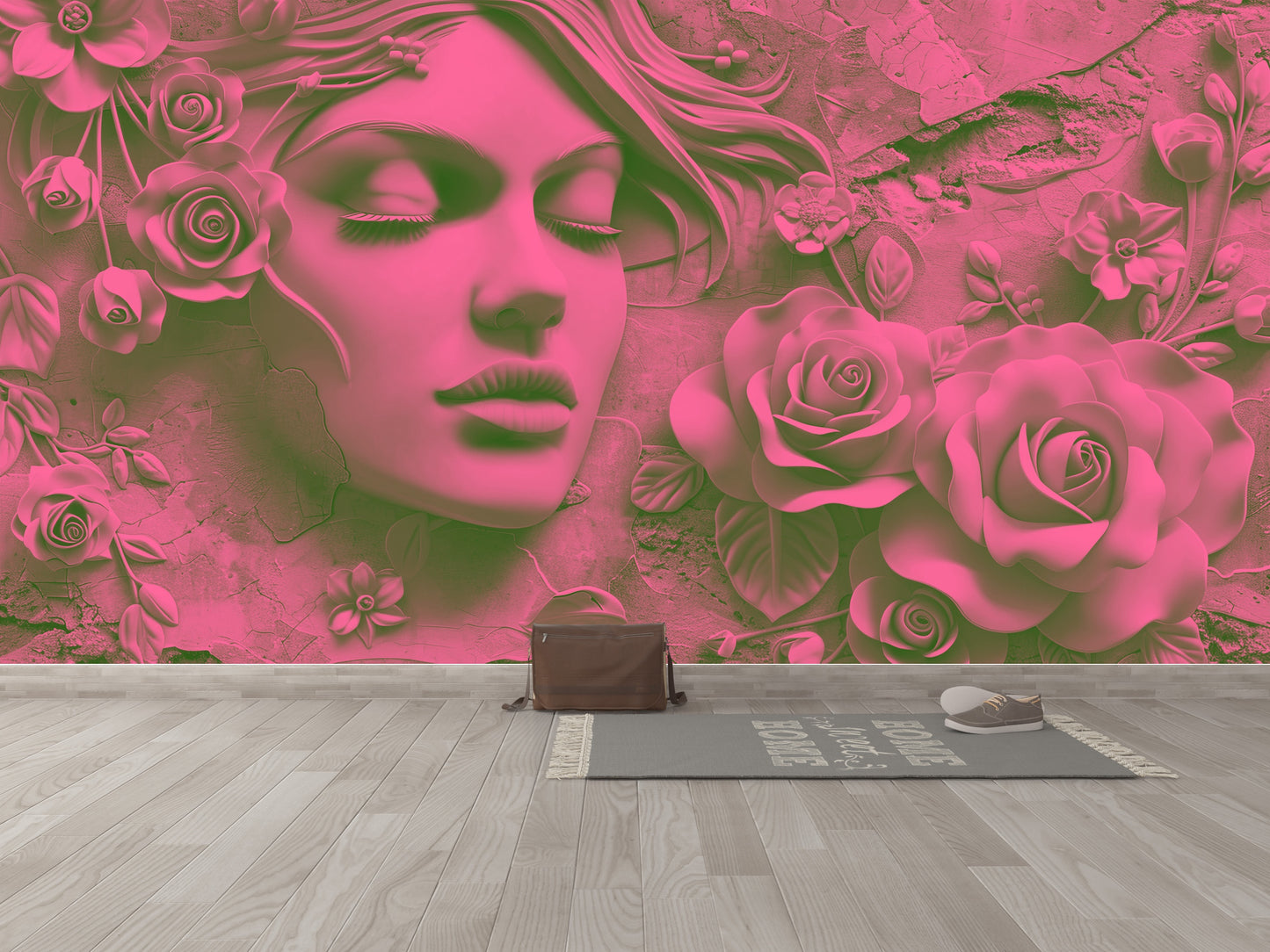 Rostro Dama y Rosas Efecto 3D