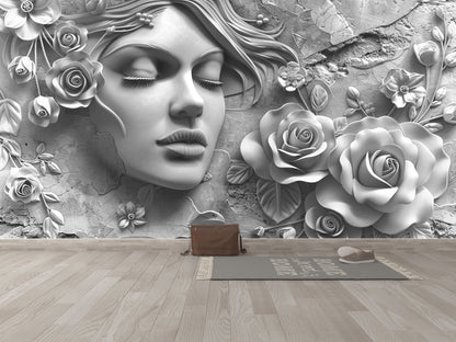 Rostro Dama y Rosas Efecto 3D