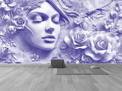 Rostro Dama y Rosas Efecto 3D