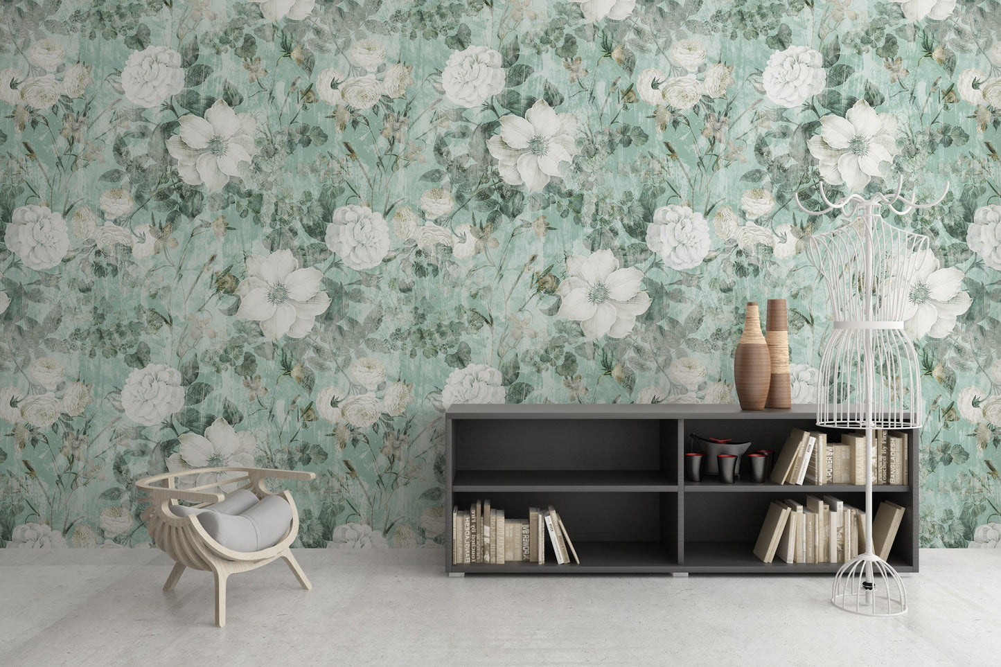 Flores Blancas Fondo Menta