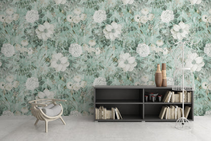 Flores Blancas Fondo Menta