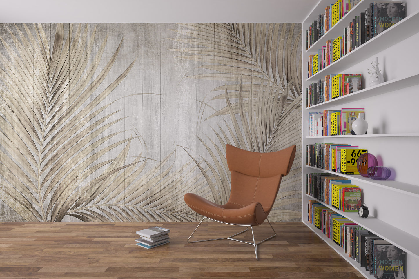 Tablones de Madera y Hojas Tropicales