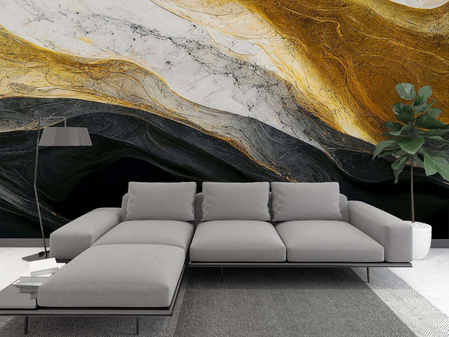 Black, White Gold Marbled