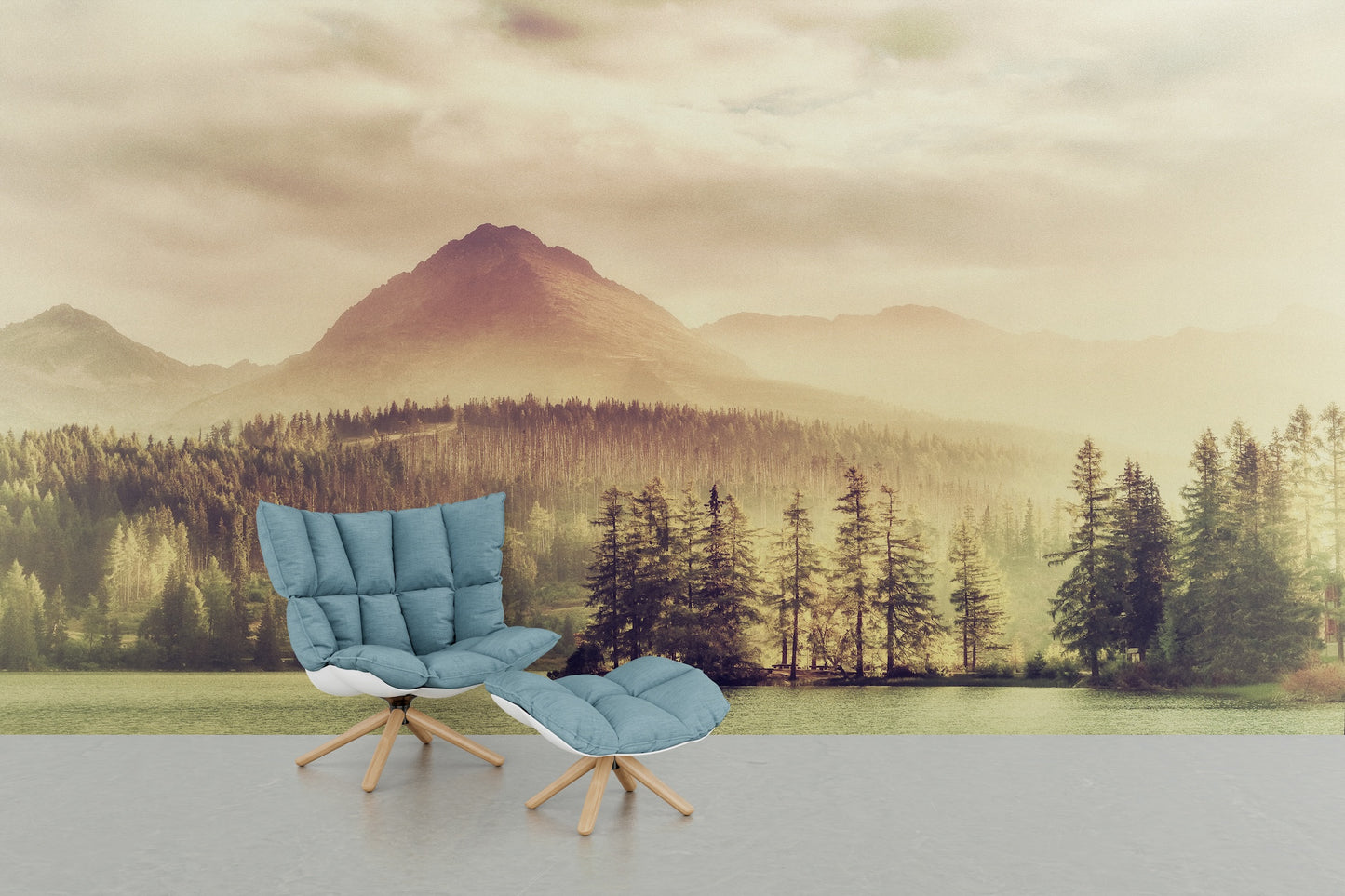 Lago, Bosque y Montaña Retro