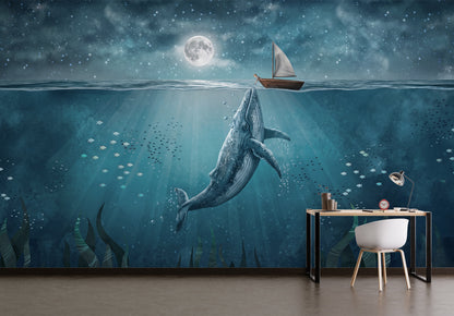 Beautiful Whale and Boy - Night