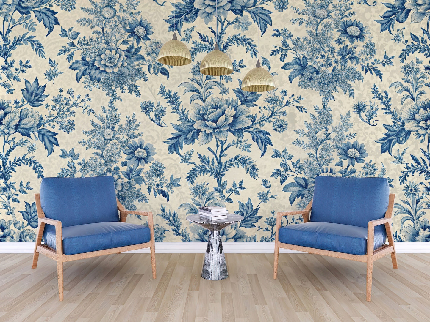 Flores Azules Fondo Beige