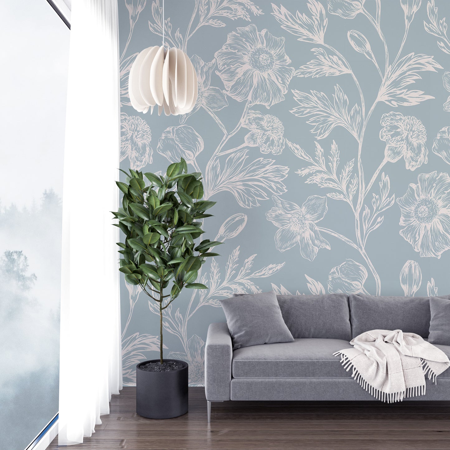 Patrón Floral Plumbago/Crema