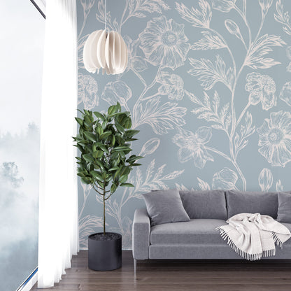 Patrón Floral Plumbago/Crema