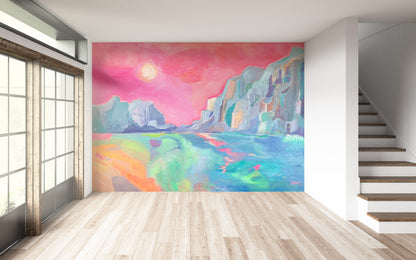 Pintura Paisaje Atardecer Neón