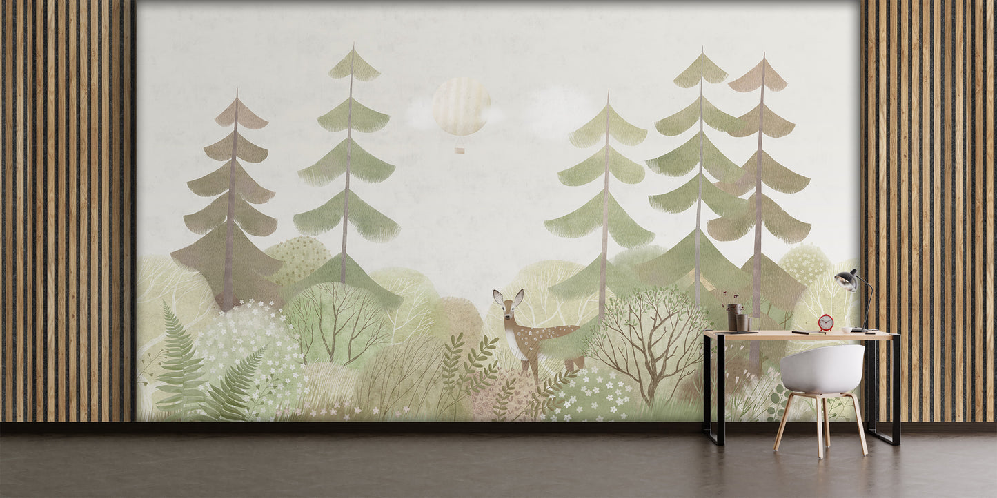 Ilustración Bosque de Pinos y Venado