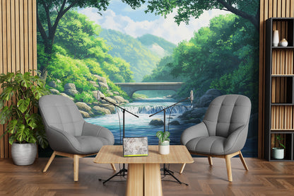 Paisaje Cerros y Puente Sobre Rio