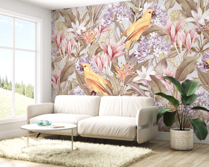 Loro Amarillo y Plantas Tropicales