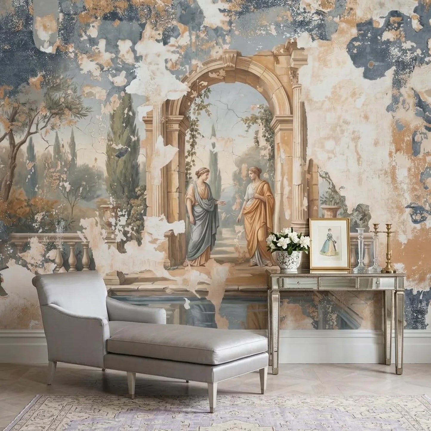 Fresco Renacentista Sobre Muro Desgastado