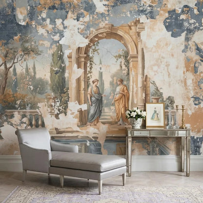 Fresco Renacentista Sobre Muro Desgastado